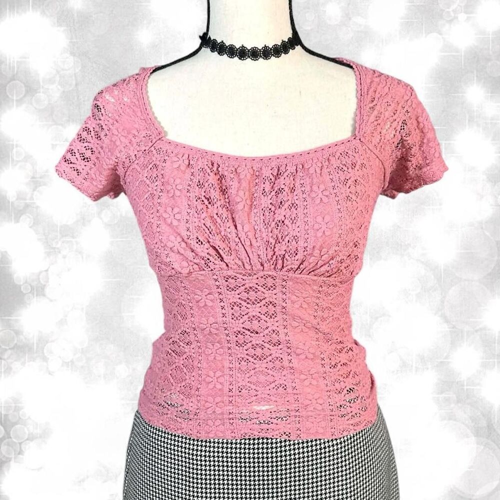 Babydoll Lace Girly Pink Coquette Short Sleeve Top